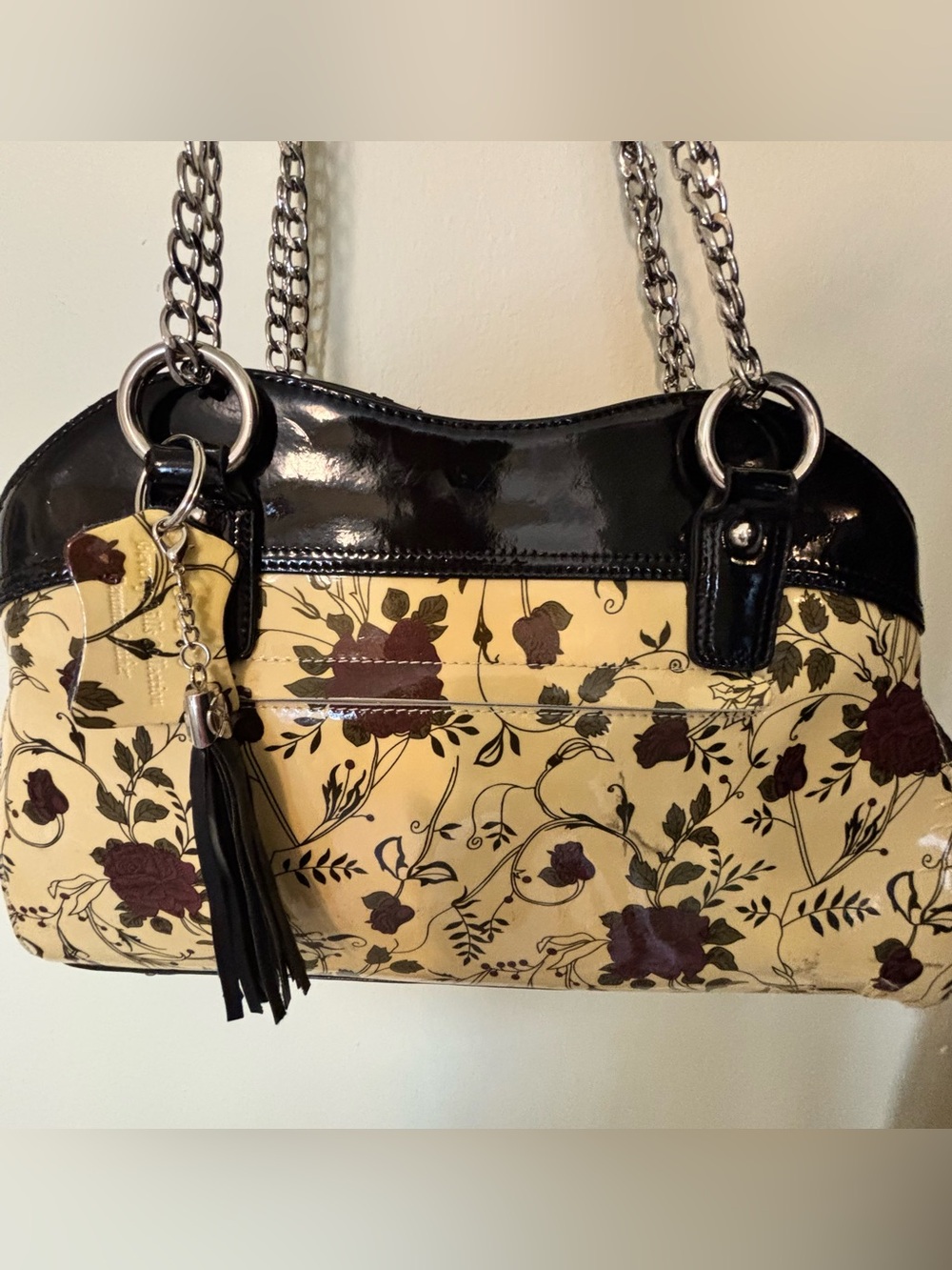 Bravo Beverly Hills Floral Rose Pattern On Ivory-Italian Calfskin Leather Bag